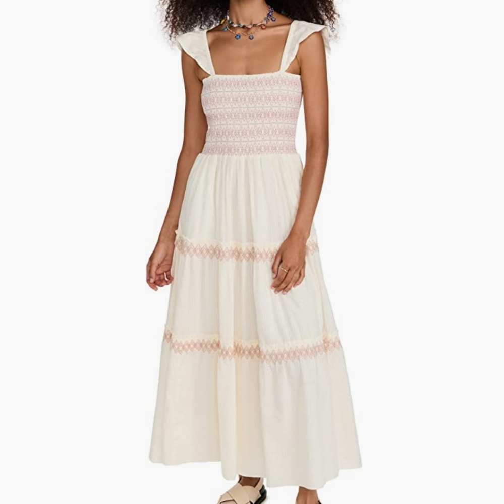 Madewell Cream and Pink Midi Dress